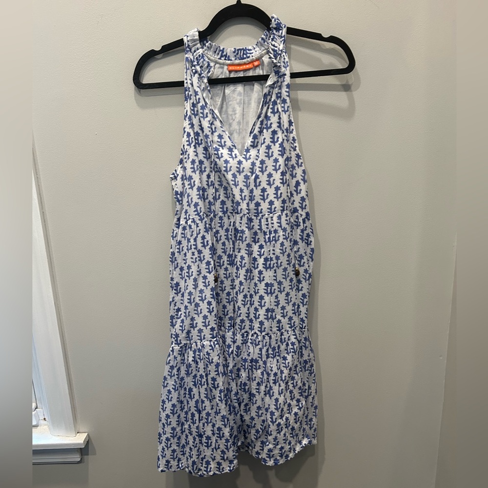 Oliphant | Sleeveless Tiered Short Dress - Flora Blue M Medium